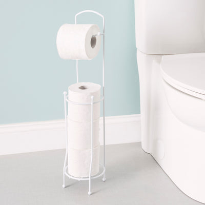 3 of 4:Home Basics Free-Standing Vinyl Coated Steel Dispensing Toilet Paper Holder, White 