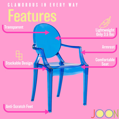 11 of 23:JOON 2 Pack Kids Ghost Chairs with Armrest, 25x13x14.5 Inches, Transparent 