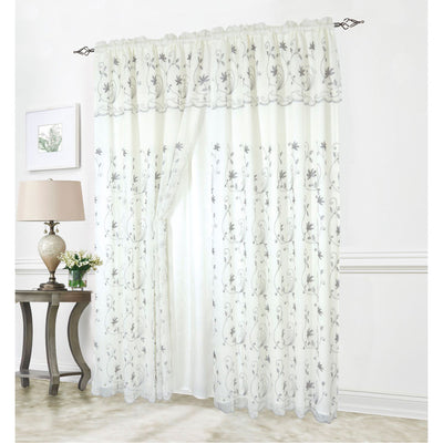 1 of 7:Liliana Floral Embroidered Rod Pocket Window Panel With Valance and Backing, 54x90 Inches 