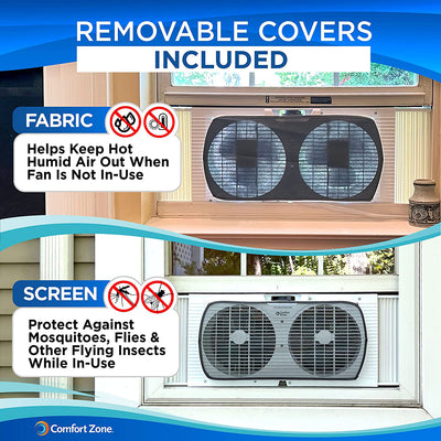 7 of 9:Ventilateur de fenêtre double Comfort Zone avec flux d'air réversible, pale de 7 pouces, blanc 