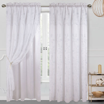 6 of 10:Cecilia Floral Embroidery Window Panel With Valance and Backing, 54x84 Inches 