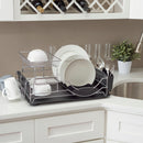 4 of 4:Home Basics 2 Tier Deluxe Chrome Dish Rack Drainer, Black, 20x13x10 Inches 