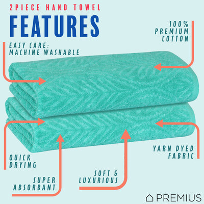 9 of 24:PREMIUS 2 Pack Leaf 100% Cotton Yarn Dyed Hand Towel, 16x28 Inches 