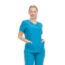 9 of 25:Heal Wear 4-Way Stretch Mock Wrap Women's Medical Scrub Top 