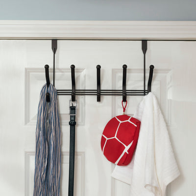 4 of 5:Home Basics 5 Dual Hook Over the Door Steel Organizing Rack, Bronze 