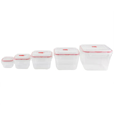 1 of 5:Home Basics Lot de 10 boîtes de conservation carrées verrouillables en plastique avec couvercles à clipser ventilés, rouge 
