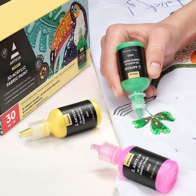6 of 6:ARTEZA Premium 3D Acrylic Fabric Paint, Vibrant Colors, 30 Count 