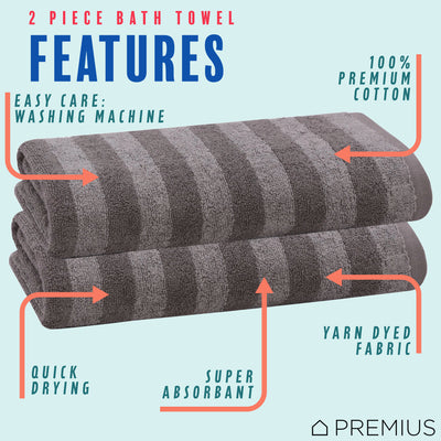 17 of 41:Serviette de bain PREMIUS à rayures, 100 % coton teint en fil, 27 x 54 pouces 