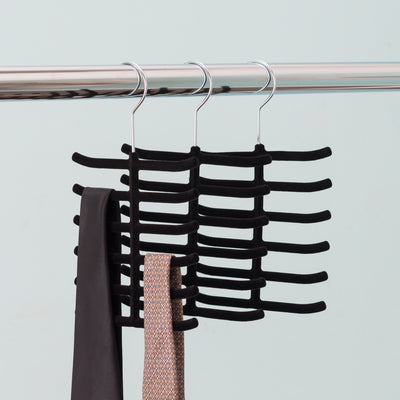 5 of 5:Home Basics 6 Tier Non-Slip Velvet Tie Hanger, Black, 3-Pack 