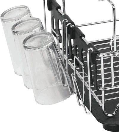 3 of 4:Home Basics 2 Tier Deluxe Chrome Dish Rack Drainer, Black, 20x13x10 Inches 