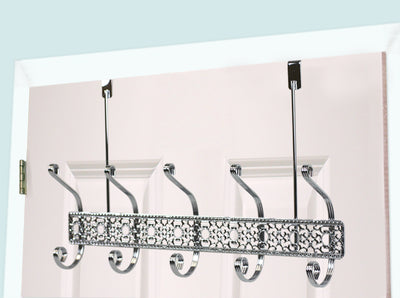 5 of 6:Home Basics 5 Dual Hook Chrome Plated Steel Over the Door Hanging Rack 