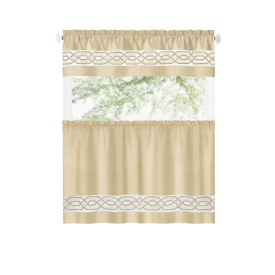 10 of 40:Paige Embroidered Kitchen Curtain and Valance Set, Tiers 55x36, Valance 55x13 Inches 