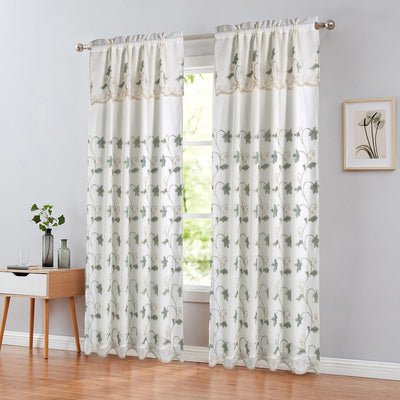 7 of 7:Cheryl Floral Embroidered Window Panel with Attached Valance and Backing, 54x90 Inches 