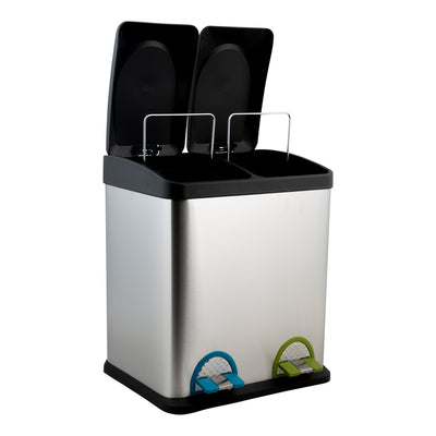 2 of 4:Neu Home 30 Liter 2 Compartment Stainless Steel Recycling Bin 