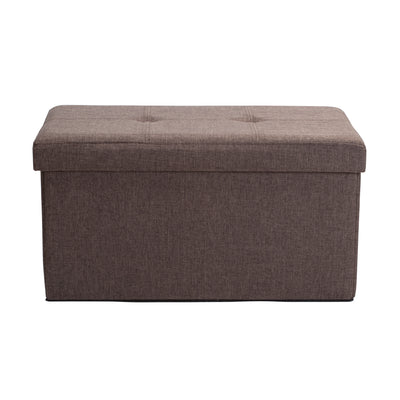 2 of 4:Pouf de rangement double pliable Simplify en simili-lin, couleur expresso 