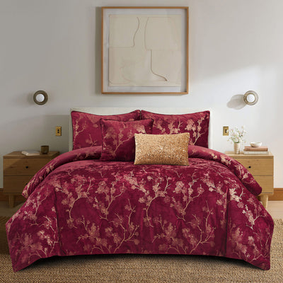 8 of 12:Ensemble de couette réversible Séoul 5 pièces en chenille métallisé brillant 
