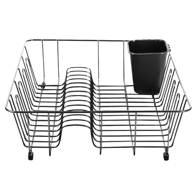 3 of 4:Home Basics Large Vinyl Coated Wire Dish Rack with Utensil Holder, Black 