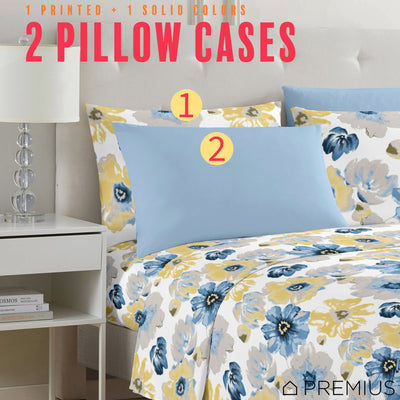 25 of 28:PREMIUS Eliana Soft Wrinkle-Free Microfiber Sheet Set, Blue-Yellow 