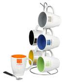1 of 5:Home Basics Juego de tazas de cerámica de 6 piezas con soporte, café, multicolor 