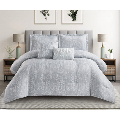 1 of 4:Ashfield 5 Piece Jacquard Leaf Design Comforter Set 