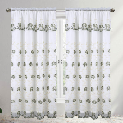 2 of 4:Panel de ventana con bordado floral Nellie con cenefa y respaldo adjuntos, 55 x 84 pulgadas 