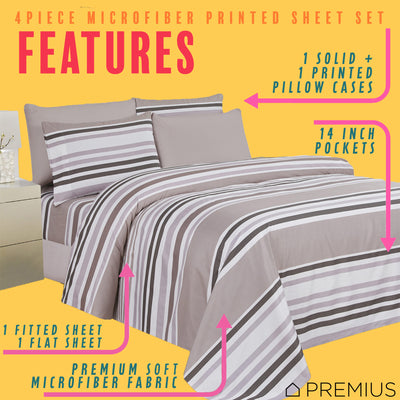 11 of 12:PREMIUS Premium Sand Stripes 4 & 6 Piece Microfiber Printed Wrinkle-Free Sheet Set 