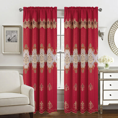 1 of 4:Panneau de fenêtre en macramé jacquard Arabella avec cantonnière attachée, 55 x 84 pouces 