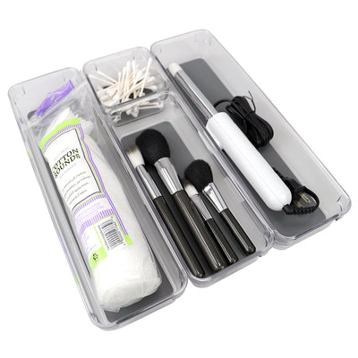 1 of 5:Home Basics Juego de organizador de cajones de plástico con revestimiento de goma, apilable, 4 piezas, almacenamiento multiusos, cuatro compartimentos, gris 