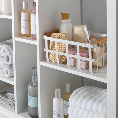 1 of 1:Simplify Metal Basket with Bamboo Handles in White 