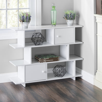 2 of 3:Bibliothèque en bois à 3 niveaux avec 2 portes d'armoire Home Basics, blanche 