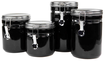 1 of 7:Ensemble de 4 boîtes Home Basics avec couvercles en acier inoxydable, noir 