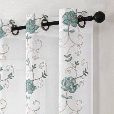 3 of 13:Runyan Floral Sheer Metallic Embroidered Grommet Window Panel, 54x84 Inches 
