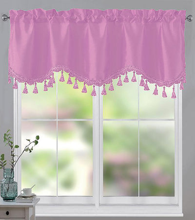 1 of 1:Melanie Faux Silk Scalloped Window Valance With Beaded Tassels, Lilac, 55x18 Inches 