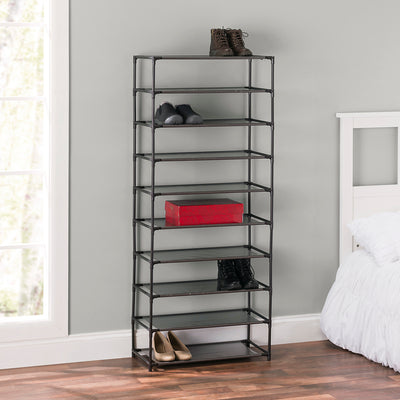 5 of 7:Home Basics 30 Pair Non-Woven Multi-Purpose Stackable Free-Standing Shoe Rack, Grey 