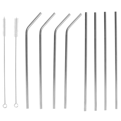 1 of 5:Home Basics 10 Piece Reusable Stainless Steel Drinking Straw Set, Silver 