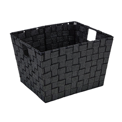 1 of 4:Bac de rangement tissé à rayures en lurex Simplify de taille moyenne, noir/argent 