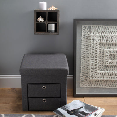 4 of 4:Simplify 2 Drawer Collapsible Storage Ottoman in Grey 