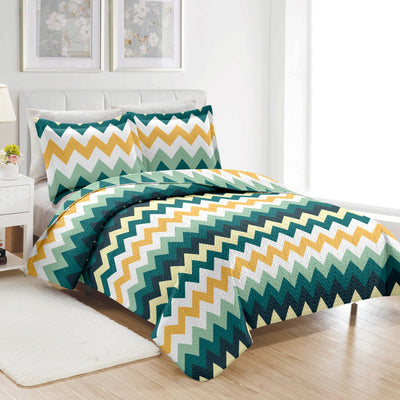 6 of 10:PREMIUS Montego 3 Piece Microfiber Wrinkle-Free Quilt Set, Green-Yellow 