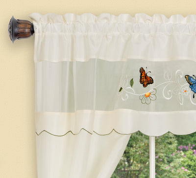 2 of 3:Daisy Meadow Embellished Cottage Window Curtain Set 58x24 