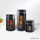 2 of 4:Ensemble de 3 boîtes hermétiques en verre pour la cuisine Premius, noir mat 