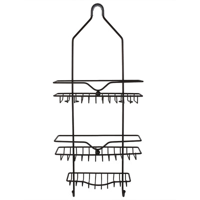 3 of 7:Home Basics Classic 2 Shelf Shower Caddy with Bottom Hooks and Center Soap Dish Tray, Bronze 