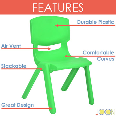 2 of 7:Chaises d'apprentissage empilables en plastique pour enfants JOON, vertes, 52,1 x 32,7 x 28 cm, lot de 2 (lot de 2) 