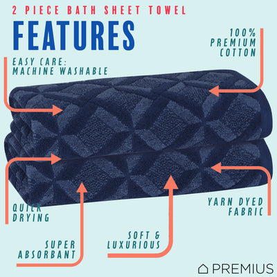 21 of 24:PREMIUS 2 Pack Geo 100% Cotton Yarn Dyed Bath Sheet Towel, 32x64 Inches 