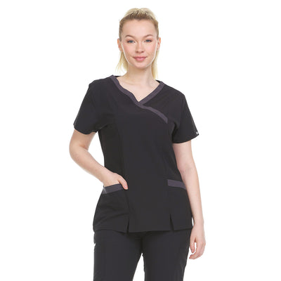 27 of 28:Heal Wear 4-Way Stretch Contrast Mock Wrap Women's Scrub Top 
