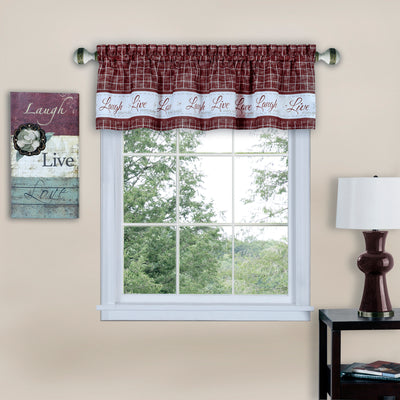1 of 3:Live, Love, Laugh Window Curtain Valance - 58x14 - Burgundy 