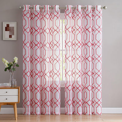 1 of 1:Ischia Embroidered Sheer Grommet Window Panel, 55x90 Inches 