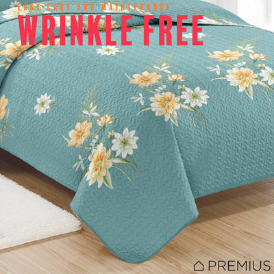 8 of 8:PREMIUS Lucea 3 Piece Microfiber Wrinkle-Free Quilt Set, Soft Blue 