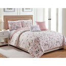 2 of 2:Rose Garden Oversized 5-Piece Reversible Quilt Set, Pink 