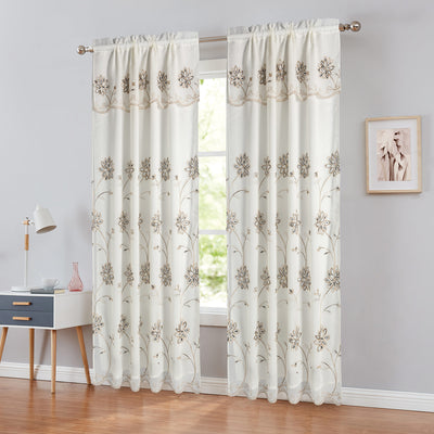 1 of 7:Brynn Embroidered Rod Pocket Panel With Attached Valance and Backing, 54x90 Inches 