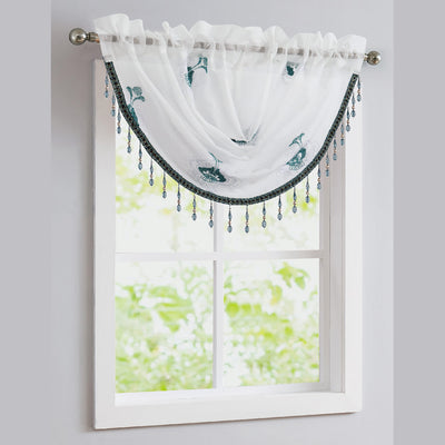 12 of 18:Lourdes Damask Embroidered Sheer Rod Pocket Window Panel And Valance Treatments 